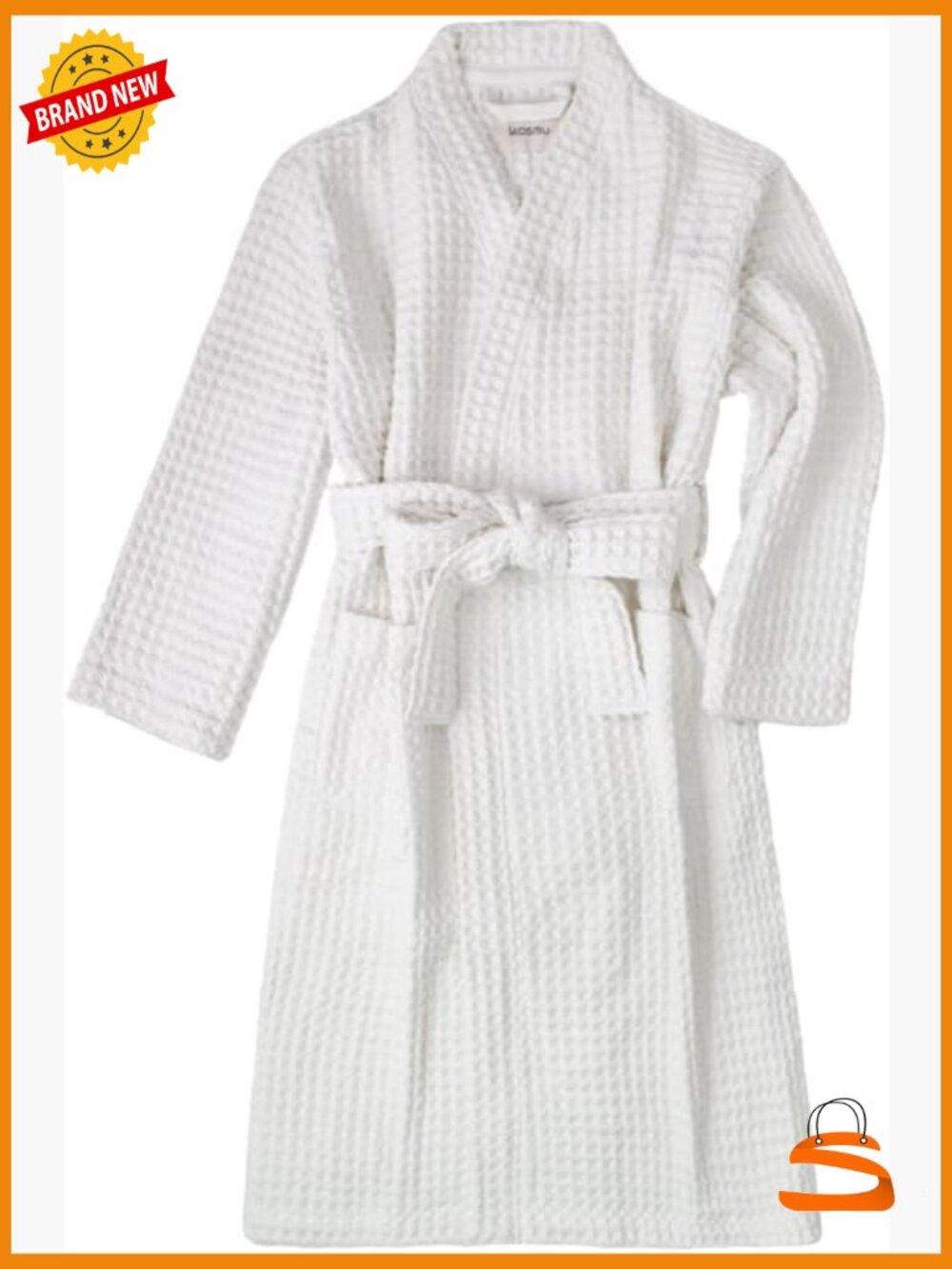Organic Cotton Waffle Spa Robe - Unisex Hooded/Kimono - L/XL